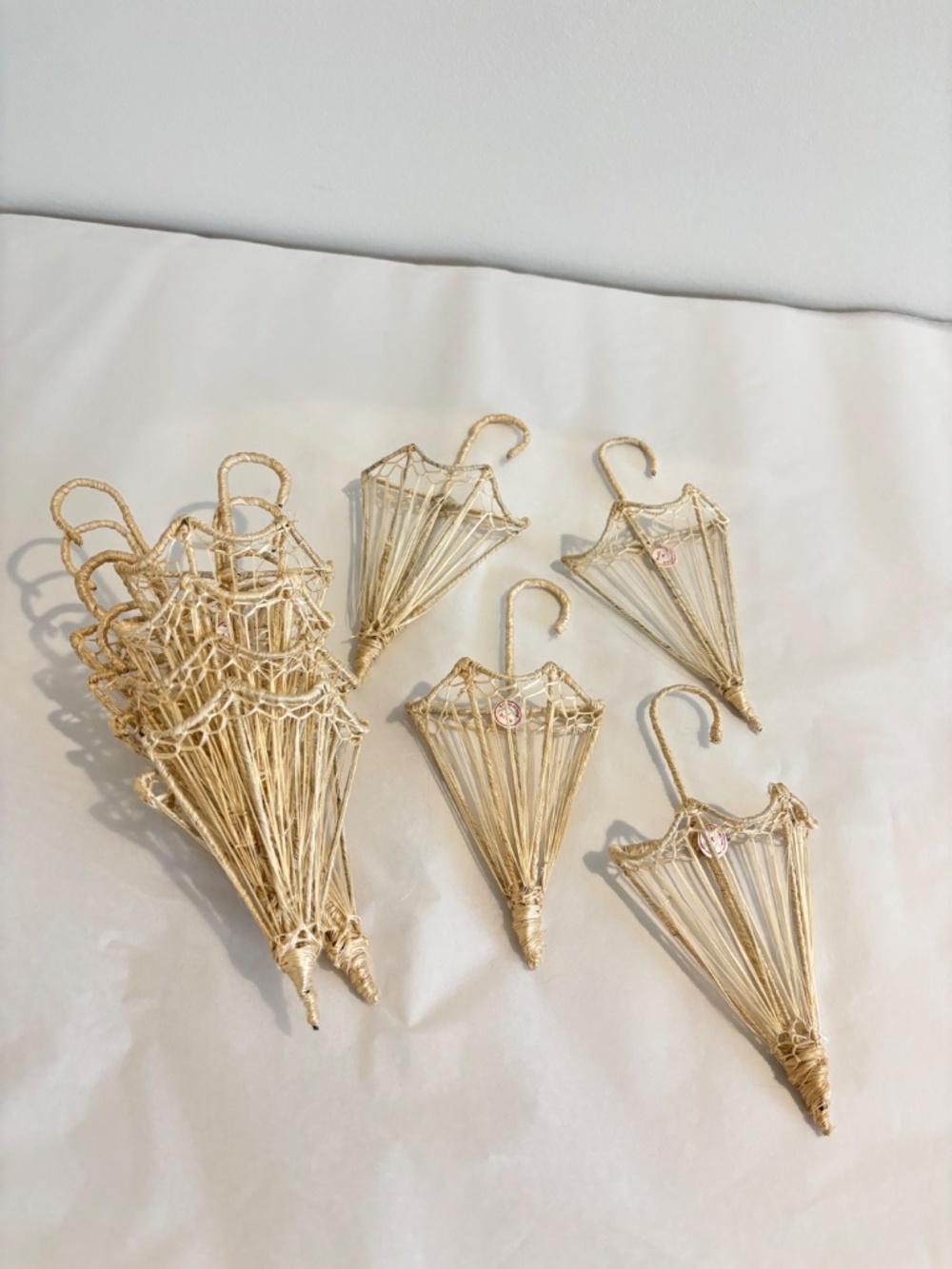 Vintage SET OF FOUR boho wicker umbrellas wall pockets boho wall decor art vases